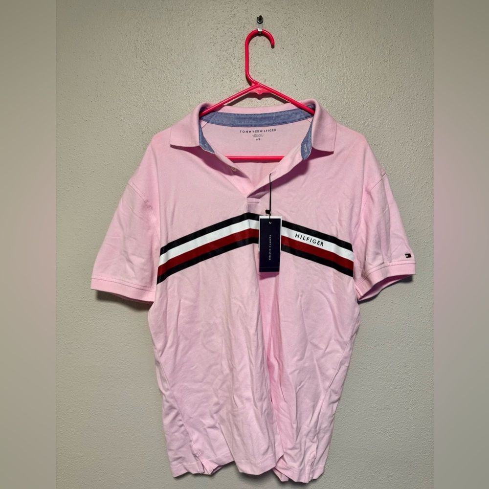 Tommy Hilfiger Men’s Pink Logo Short Sleeve Polo Shirt. Lg. NWT